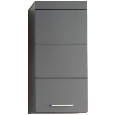 Meuble haut salle de bain 37x77x23 cm – Mélaminé gris brillant – 1 porte fonctionnelle – Rangement moderne et durable – Trendteam