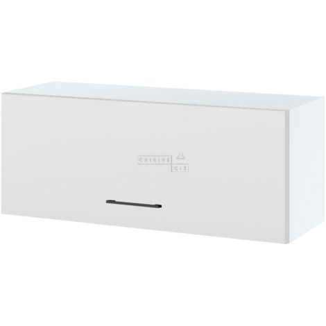 Meuble haut SLIM de cuisine Lovia Blanc Mat 1 porte relevable L 90 cm - Porte avec poignée apparente   White