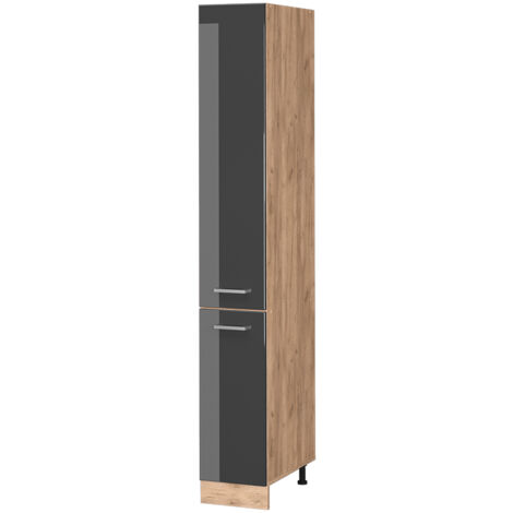 Vicco – Meuble haute de cuisine R-Line – Anthracite haute brillance – Dimensions 30x57,2x207 cm – Panneau de particules 16 mm – Rangement modulable