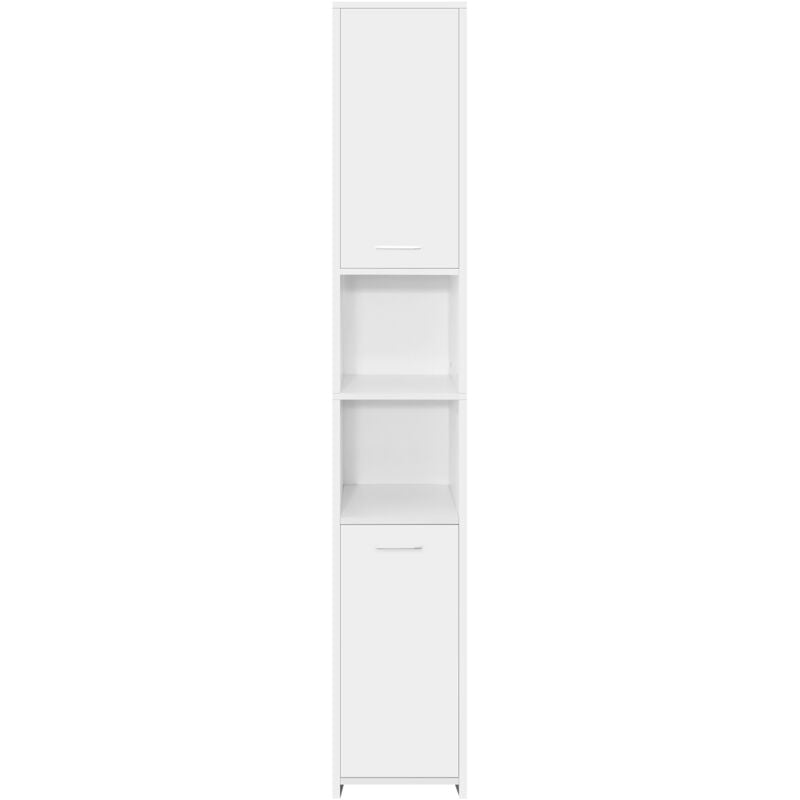 Armoire de Salle de Bain, Blanc, 30 x 30 x 190 cm, Meuble Haute, 6 Compartiments et 2 Portes, Panneau mdf Finition Mélaminée, Colonne Étroite de