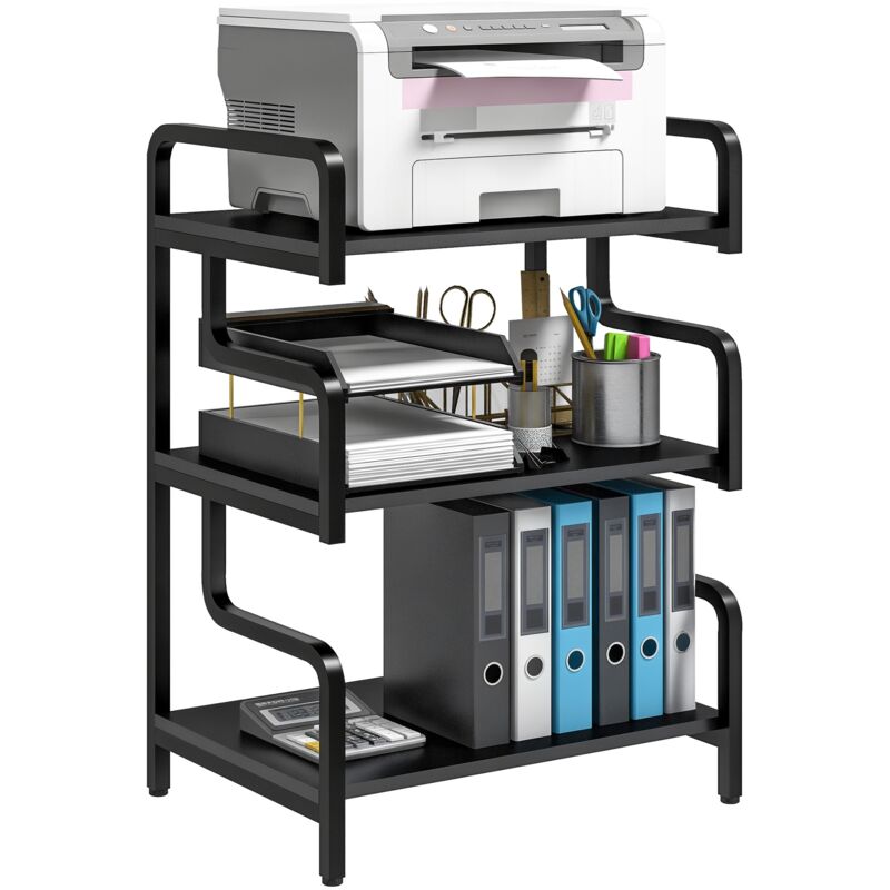 Meuble imprimante design - support imprimante 3 étagères - acier panneaux noir