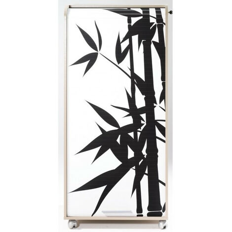 Meuble informatique à rideau taupe imprimé bambous Orga 140 cm