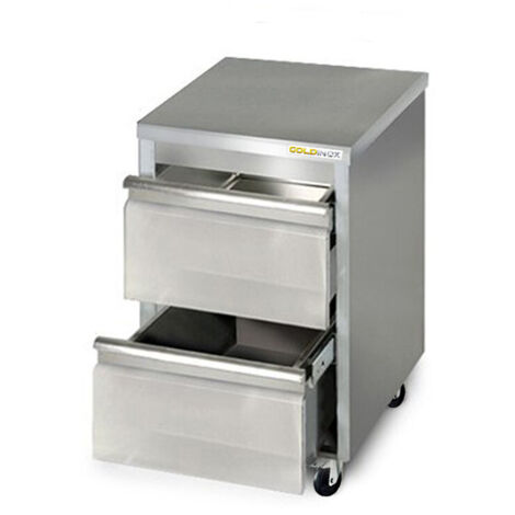 Meuble inox 2 tiroirs 500 x 700 mm sur roulettes / GOLDINOX