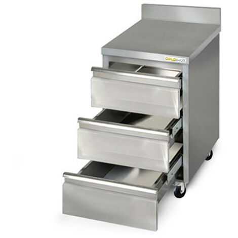 Meuble inox 3 tiroirs 500 x 600 mm adossée sur roulettes / GOLDINOX