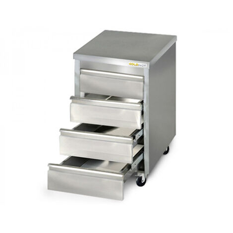Meuble inox 4 tiroirs 500 x 600 mm sur roulettes / GOLDINOX