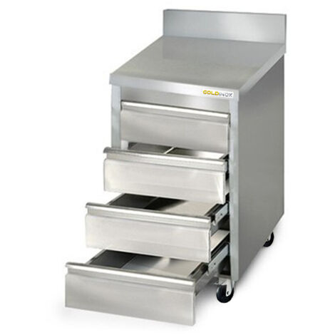 Meuble inox 4 tiroirs 500 x 700 mm adossée sur roulettes / GOLDINOX