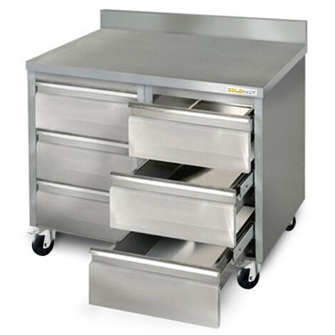 Meuble inox 6 tiroirs 1000 x 700 mm adossée sur roulettes / GOLDINOX