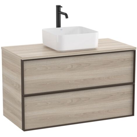 Meuble "INSPIRA" 1000 - 2 tiroirs pour vasque à poser (non incluse) - Pin Blanc - Roca