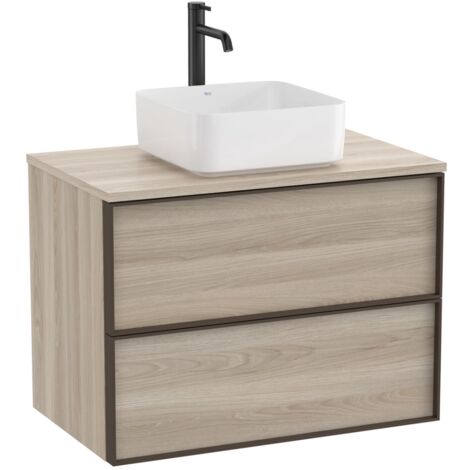 Meuble "INSPIRA" 800 - 2 tiroirs pour vasque à poser (non incluse) - Pin Blanc - Roca