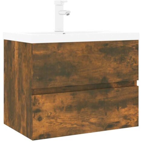 Meuble lavabo 60 x 38,5 x 45 cm avec bassin intégré chêne fumé bois d'ingénierie