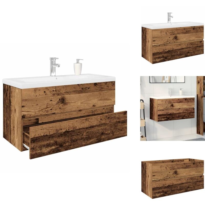 Vidaxl - Meuble lavabo avec bassin et robinet intégrés vieux bois - Meuble Avec Vasque Intégrée - Meubles Avec Vasques Intégrées - Armoire Lavabo De