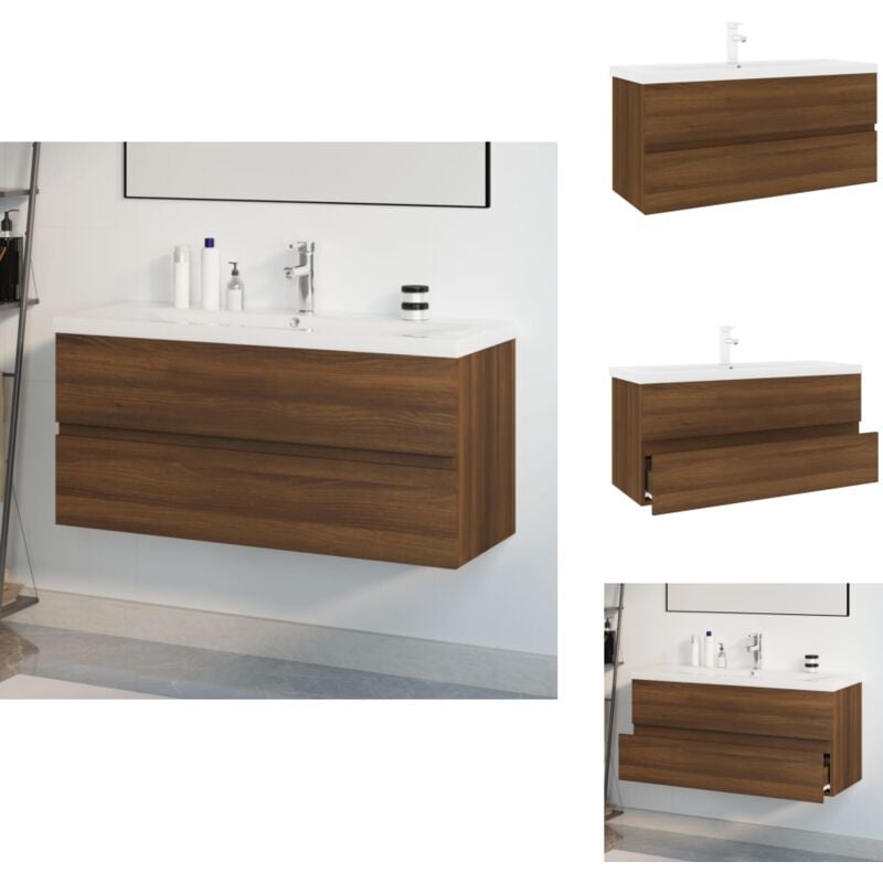 Meuble lavabo avec bassin intégré Chêne brun Bois d'ingénierie - Meuble Lavabo - Meuble Vasque - Meuble Salle De Bain - Rangement Salle De Bain