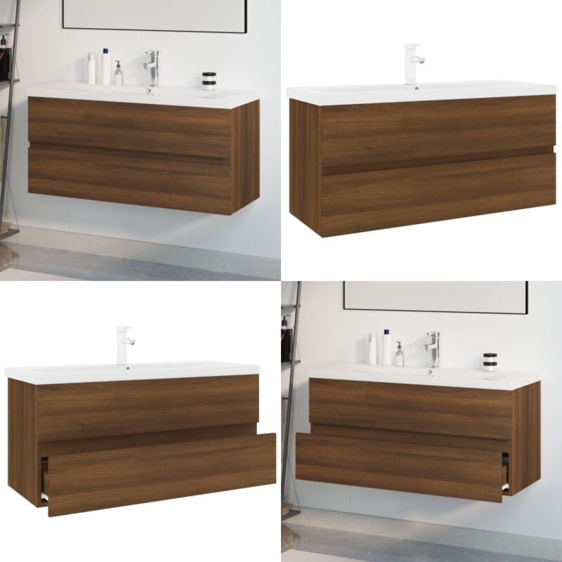 Vidaxl - Meuble lavabo avec bassin intégré Chêne brun Bois d'ingénierie - Meuble Lavabo - Meuble Vasque - Meuble Salle De Bain - Rangement Salle De