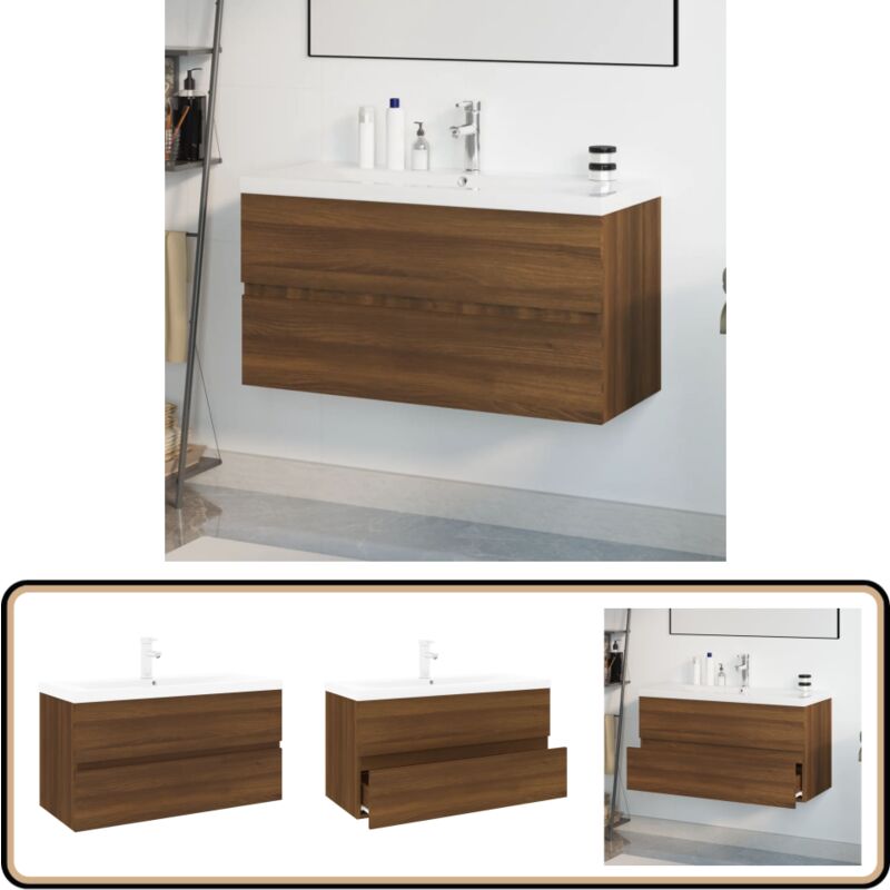 Vidaxl - Meuble lavabo avec bassin intégré Chêne brun Bois d'ingénierie - Meuble Lavabo - Meuble Vasque - Salle De Bain - Design Moderne - Rangement