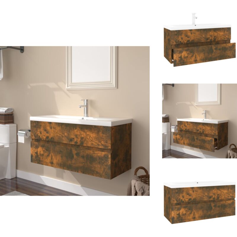 Meuble lavabo avec bassin intégré Chêne fumé Bois d'ingénierie - Meuble Lavabo - Meuble Salle De Bain - Vanity Unit - Meubles De Salle De Bain