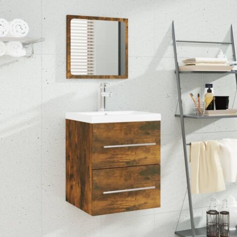 Meuble lavabo avec bassin intégré-Meuble de salle de bain Chêne fumé Bois d'ingénierie 323941