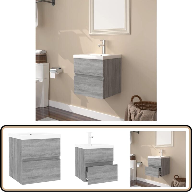 Vidaxl - Meuble lavabo avec bassin intégré Sonoma gris Bois d'ingénierie - Meuble Lavabo - Meuble Salle De Bain - Vanity Unit - Washbasin Cabinet