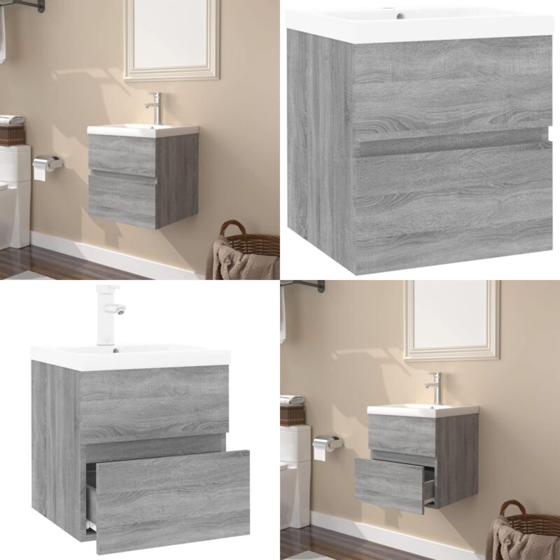 Meuble lavabo avec bassin intégré Sonoma gris Bois d'ingénierie - Meuble Lavabo - Meuble Salle De Bain - Vanity Unit - Washbasin Cabinet - Meubles De