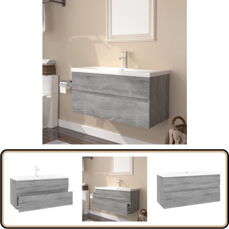 Meuble lavabo avec bassin intégré Sonoma gris Bois d'ingénierie - Meuble Lavabo - Meuble Salle De Bain - Vasque Intégrée - Rangement Salle De Bain
