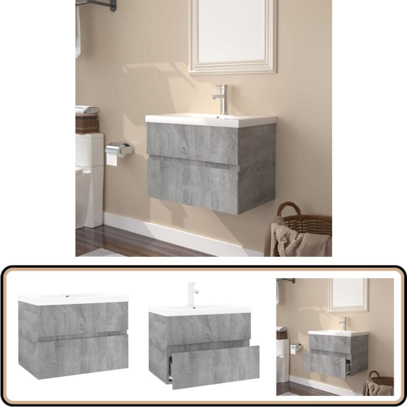 Meuble lavabo avec bassin intégré Sonoma gris Bois d'ingénierie - Meuble Lavabo - Meuble Sous Évier - Vasque Intégrée - Salle De Bain - Design Moderne