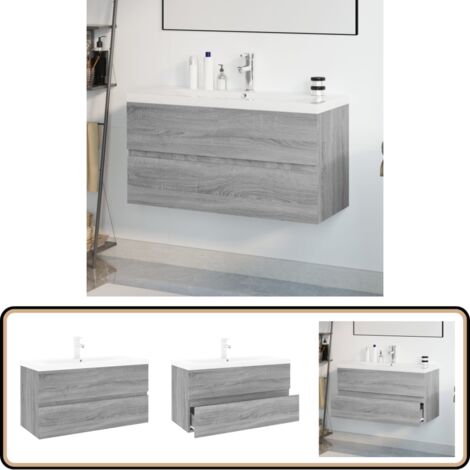 Meuble lavabo avec bassin intégré Sonoma gris Bois d'ingénierie - Meuble Lavabo - Meuble Vasque - Meuble Salle De Bain - Rangement Salle De Bain - Design Moderne