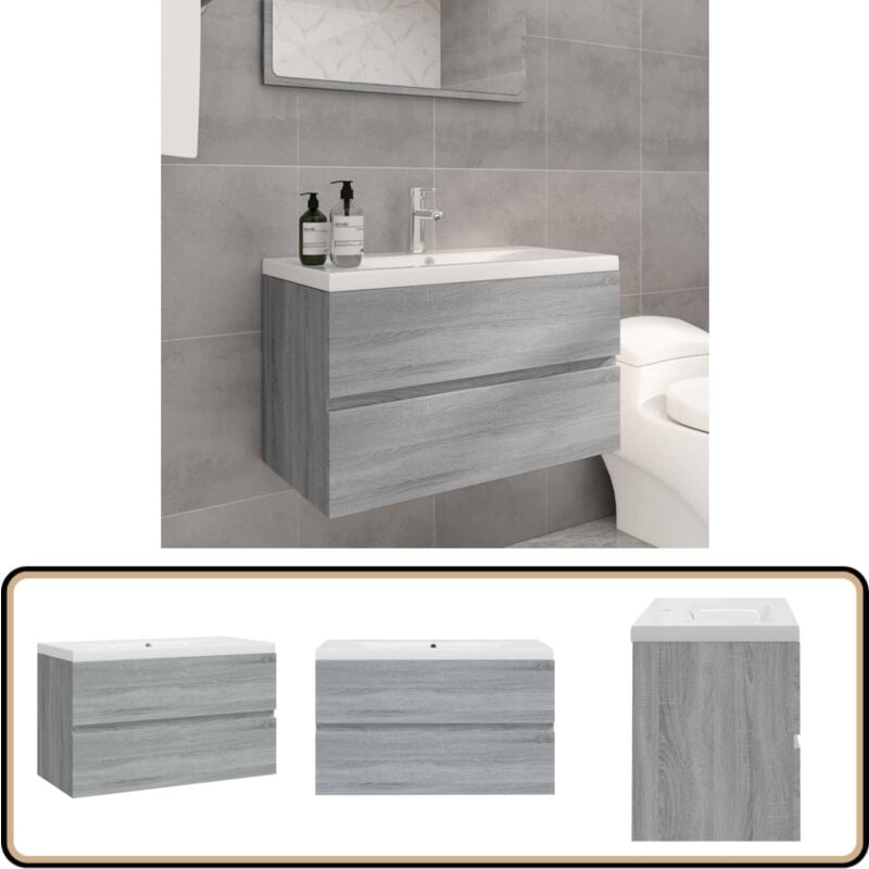 Vidaxl - Meuble lavabo avec bassin intégré Sonoma gris Bois d'ingénierie - Meubles De Salle De Bain - Meuble Lavabo - Meuble Sous Lavabo - Vasque