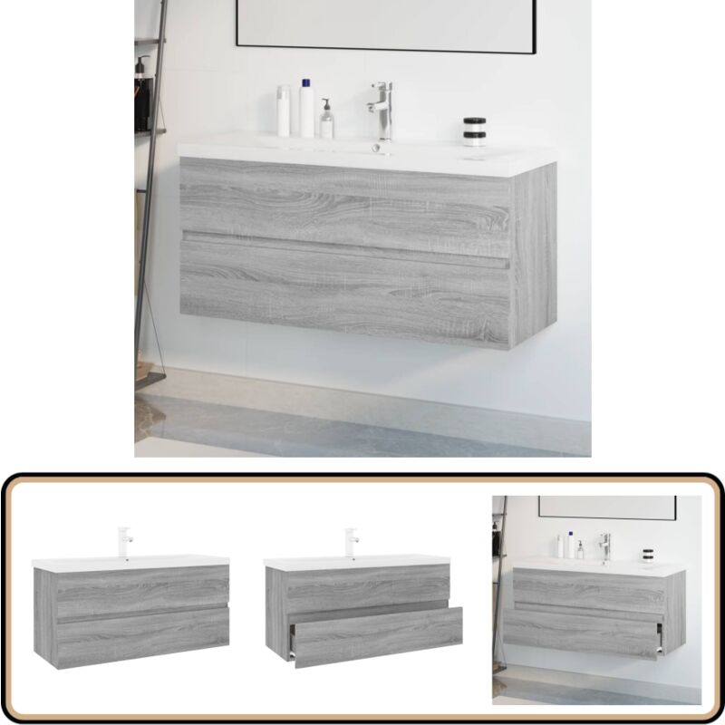 Meuble lavabo avec bassin intégré Sonoma gris Bois d'ingénierie - Meubles De Salle De Bain - Meuble Lavabo - Meuble Vasque - Rangement Salle De Bain
