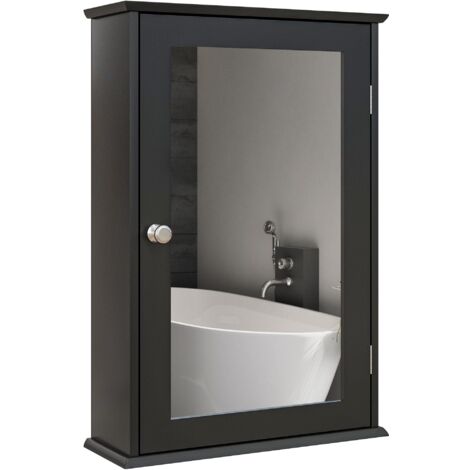 Meuble-lavabo avec miroir et porte magnétique, format compact 41 x 14 x 60 cm, style contemporain noir.