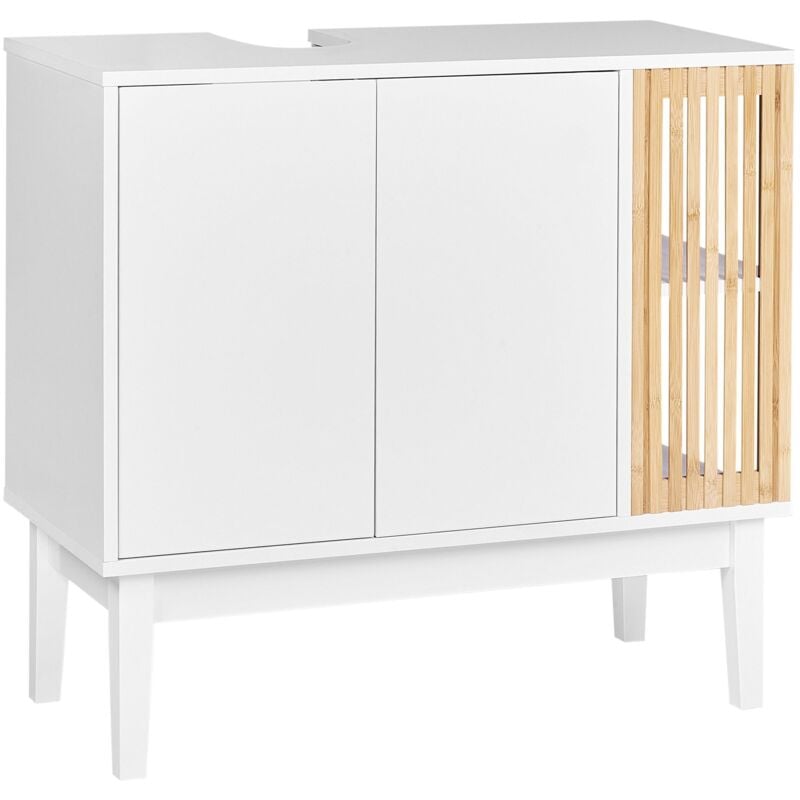 Beliani - Meuble lavabo Bambou mdf Pin Pieds Etagères Rangement Meuble Salle de Bain Blanc et Bois Clair Nubes