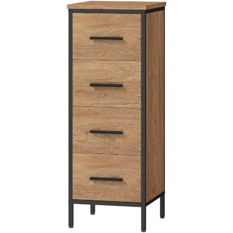 Meuble-lavabo de salle de bain style industriel, 4 tiroirs, compact, en panneaux de particules et métal, meuble sous-vasque moderne et fonctionnel
