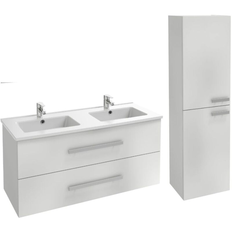 meuble double vasque 120 cm jacob delafon ola up + colonne de salle de bain blanc - blanc