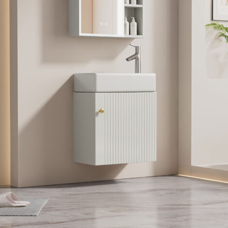 Meuble-lavabo mural de 46 cm, armoire latérale, vasque en céramique.
