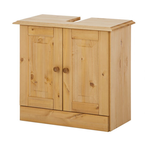 Meuble lavabo sous vasque en pin certifié FSC® – 2 portes – Compartiment ouvert dissimulé – Design compact pour petits espaces