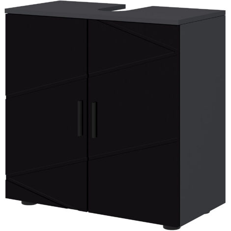 Meuble Lavabo Suspendu en Bois avec Armoire 2 Portes, 60x30x60cm, Noir