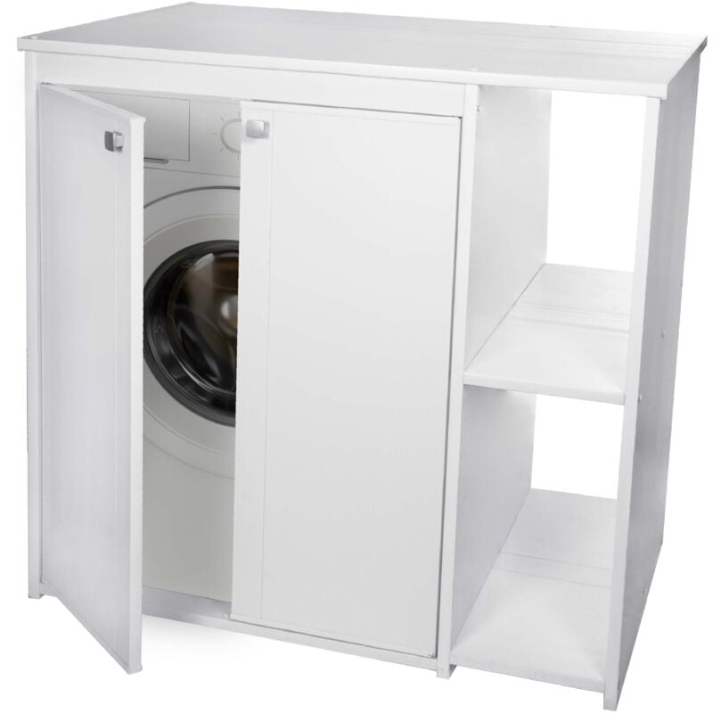Meuble a Protéger la machine à laver en PVC en KIT pour Intérieur/Extérieur avec portes de fermeture et tablette latérale blanc