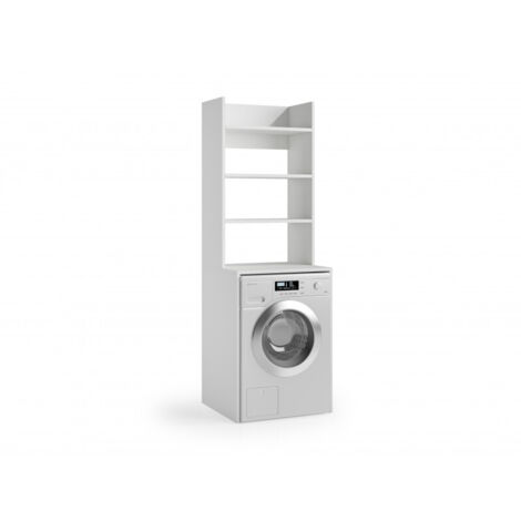 Meuble lave-linge/sèche-linge multifonction avec 3 étagères, blanc, 65 x 58 x 195 cm - Terraneo