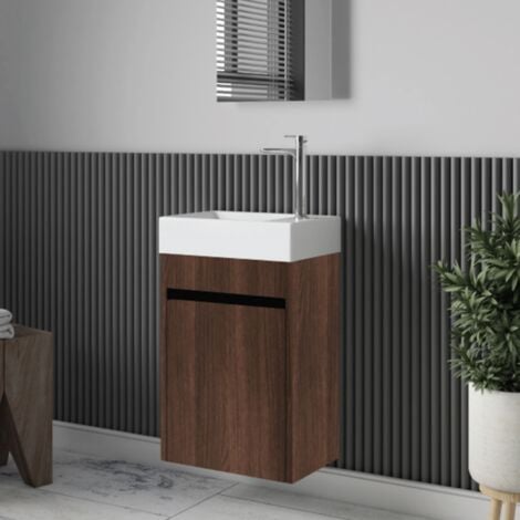Meuble lave-main salle de bain design MESSINA largeur 45 cm noyer
