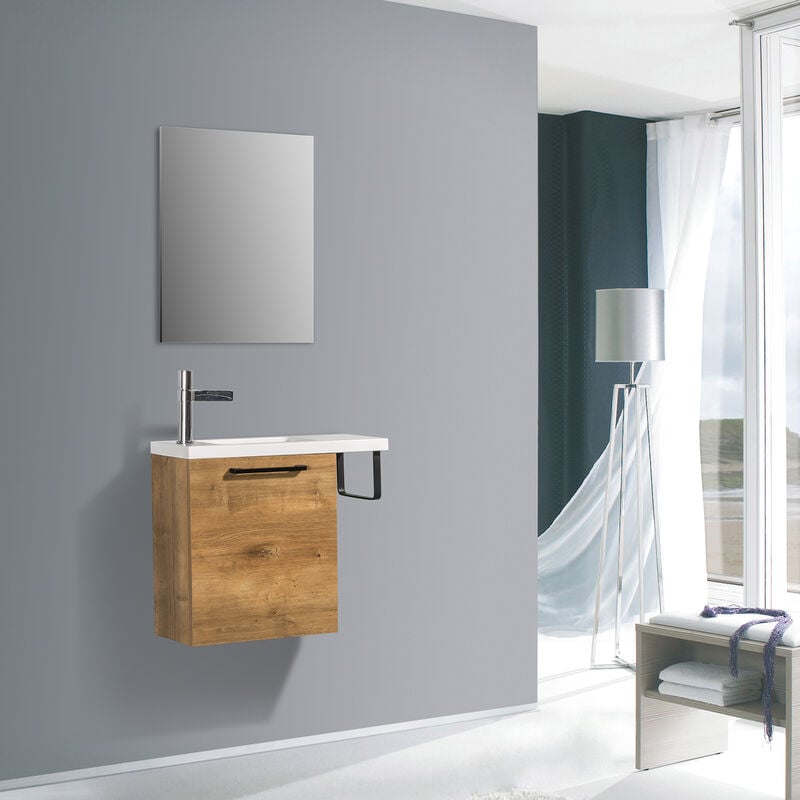 Meuble lave-mains avec porte serviette intégré tablo 400 dans différentes couleurs - armoire de toilette en option Sans miroir, Chêne - Bernstein