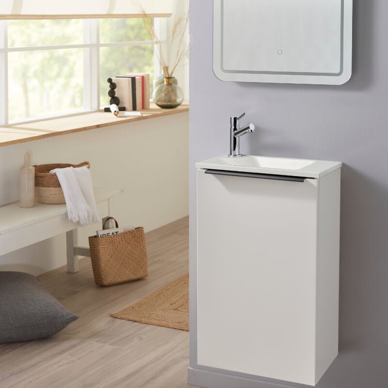 Meuble lave mains wc blanc mat avec lave-mains design blanc - l.42.5 x h. 68.6 cm - sans robinetterie - Austin