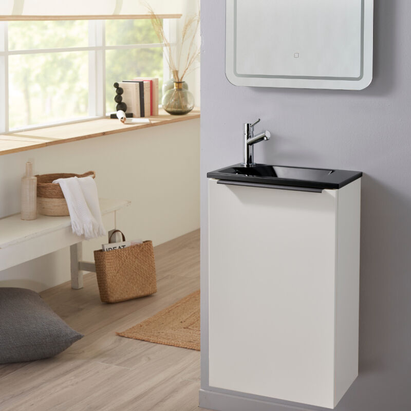 Meuble lave mains wc blanc mat avec lave-mains design noir - l.42.5 X H. 68.6 cm - sans robinetterie - Austin