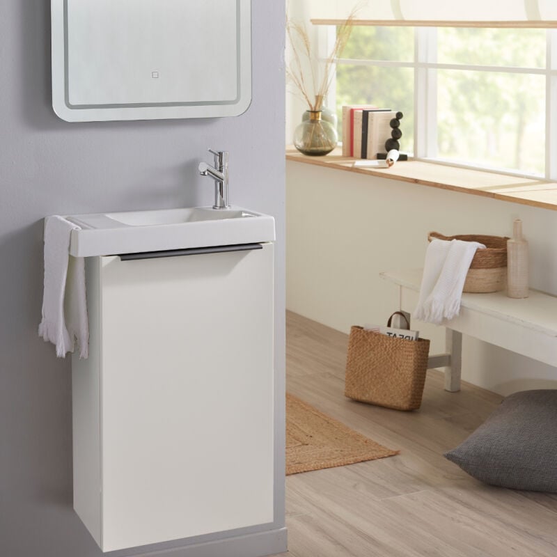 Meuble lave mains wc blanc mat avec porte serviettes - l. 48 x h. 72.5 cm - pour robinetterie à droite - Austria