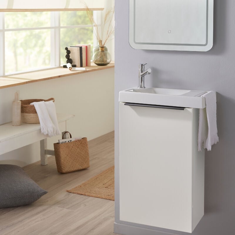 Meuble lave mains wc blanc mat avec porte serviettes - L.48 X H. 72.5 cm - pour robinetterie à gauche - Austria