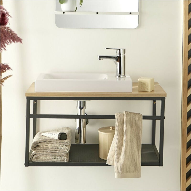 Mob-in - Ensemble meuble lave-mains vasque blanche wilo avec robinet chromé