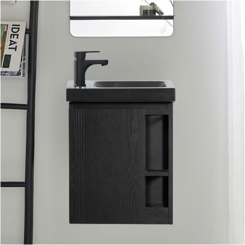 Mob-in - Meuble lave-mains chêne carbone vasque noire hampton