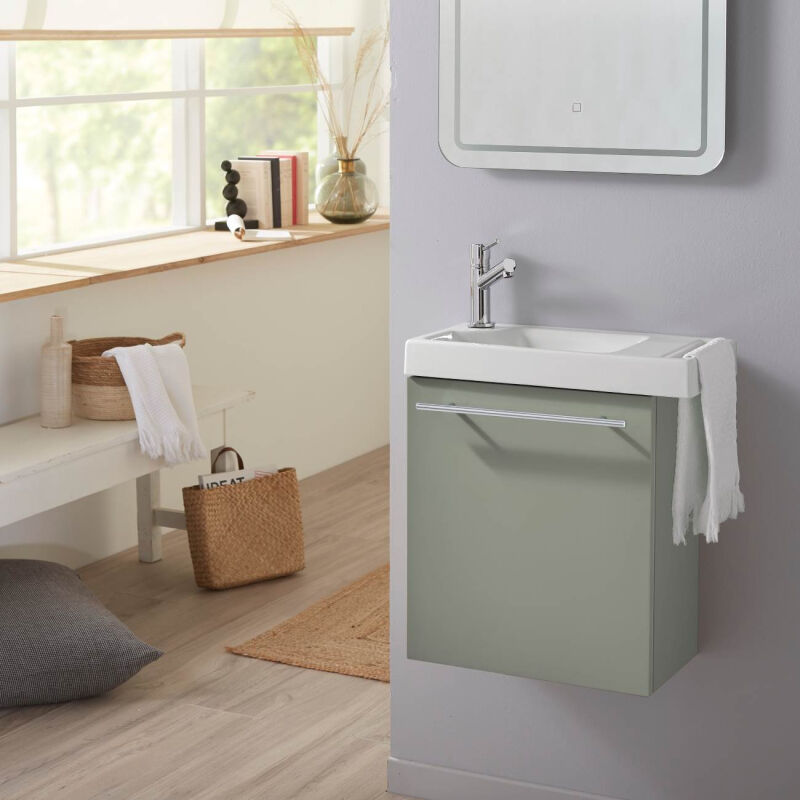 Pack lave-mains Vert avec porte serviette - Mitigeur à gauche - L.48 x h. 52.5 cm - Houston