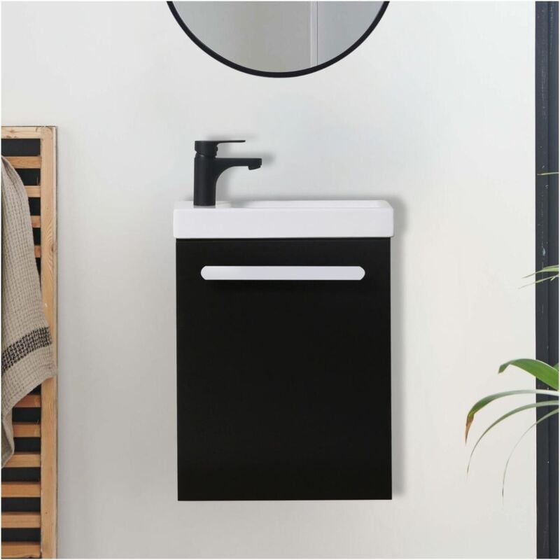 Mob-in - Meuble lave-mains nevada Noir carbone + robinet noir