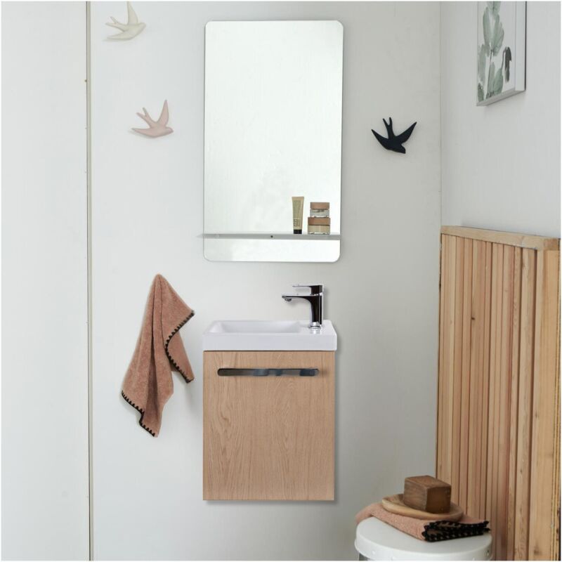 Mob-in - Ensemble meuble lave-mains décor chêne nevada avec miroir