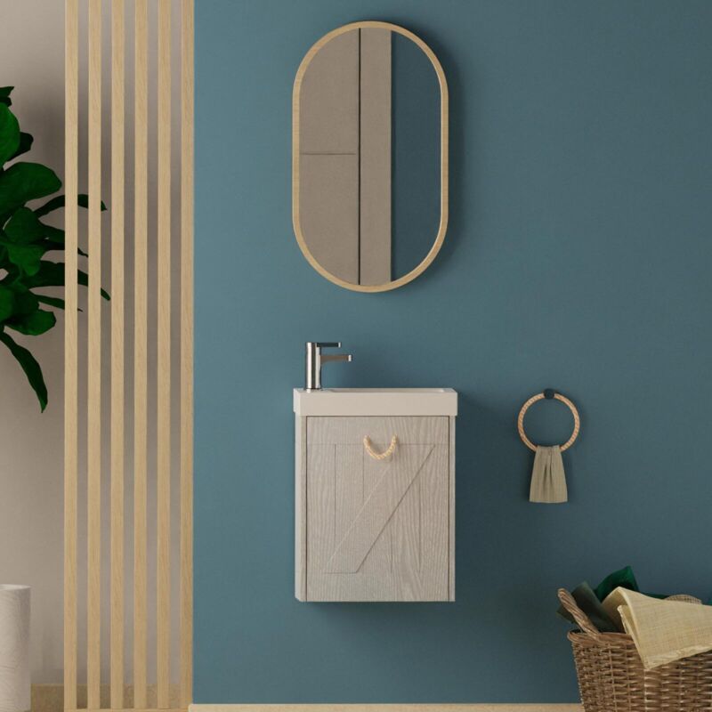 Mob-in - Meuble lave-mains gris bord de mer + miroir mistral