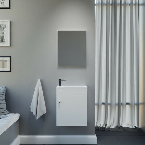 Meuble lave-mains LILA 44x26 cm avec vasque et miroir - Blanc - Blanc
