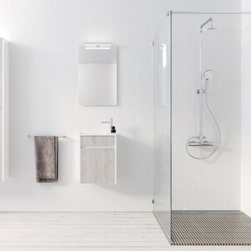 Meuble Lave Mains mini 40x50x22 cm - Gris et Blanc